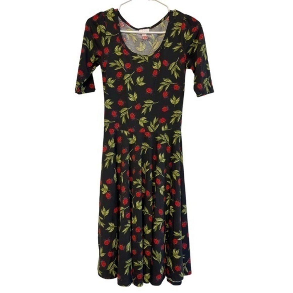 Women's LuLaRoe Nicole Dress Black/Red/Green Lady Bug Ladybug Size XS EUC #2555